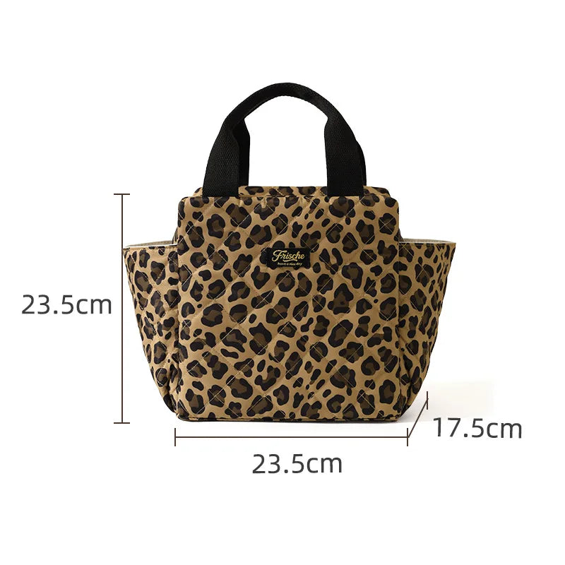 B Large Capacity Insulated Lunch Bag Portable Fashion Thermal Cooler Tote For Office Commuting Picnic Outdoor Daily Use Qme Coffee leopard print