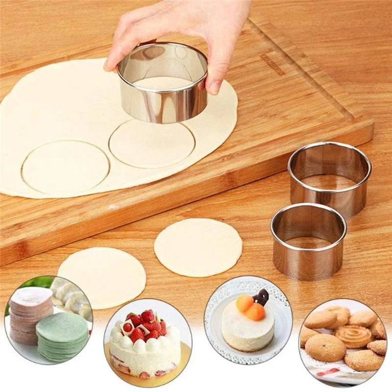 5PCS Round Stainless Steel Biscuit Mold Dumpling Skin Cutting Mold DIY Biscuit Pastry Cake Baking Tools Kitchen Baking Gadget Qme