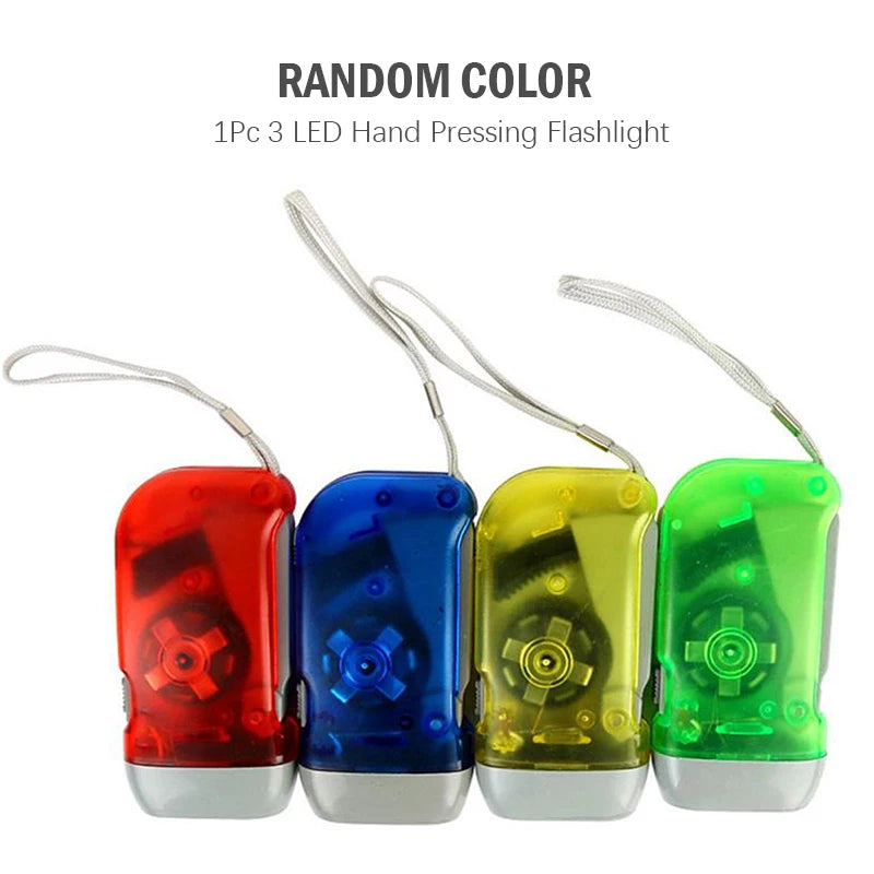 3 LED Outdoor Hand Pressing Dynamo Wind Up Flashlight Torch Light Qme