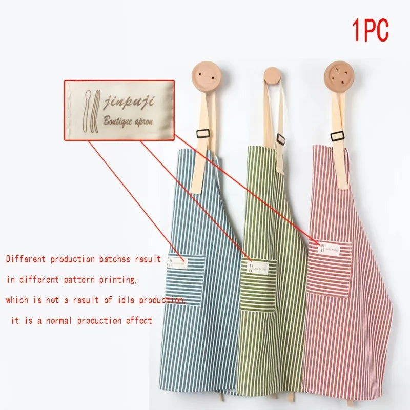 Striped Cotton Linen Apron, Adjustable Neck Strap, Kitchen Cooking Apron With Pocket, For Women Men Qme