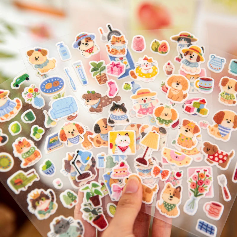 TIANZI Cute Pet Diary Series Self-Adhesive Stickers Aesthetic Decor for Junk Journal Scrapbooking Creative Stationery Qme