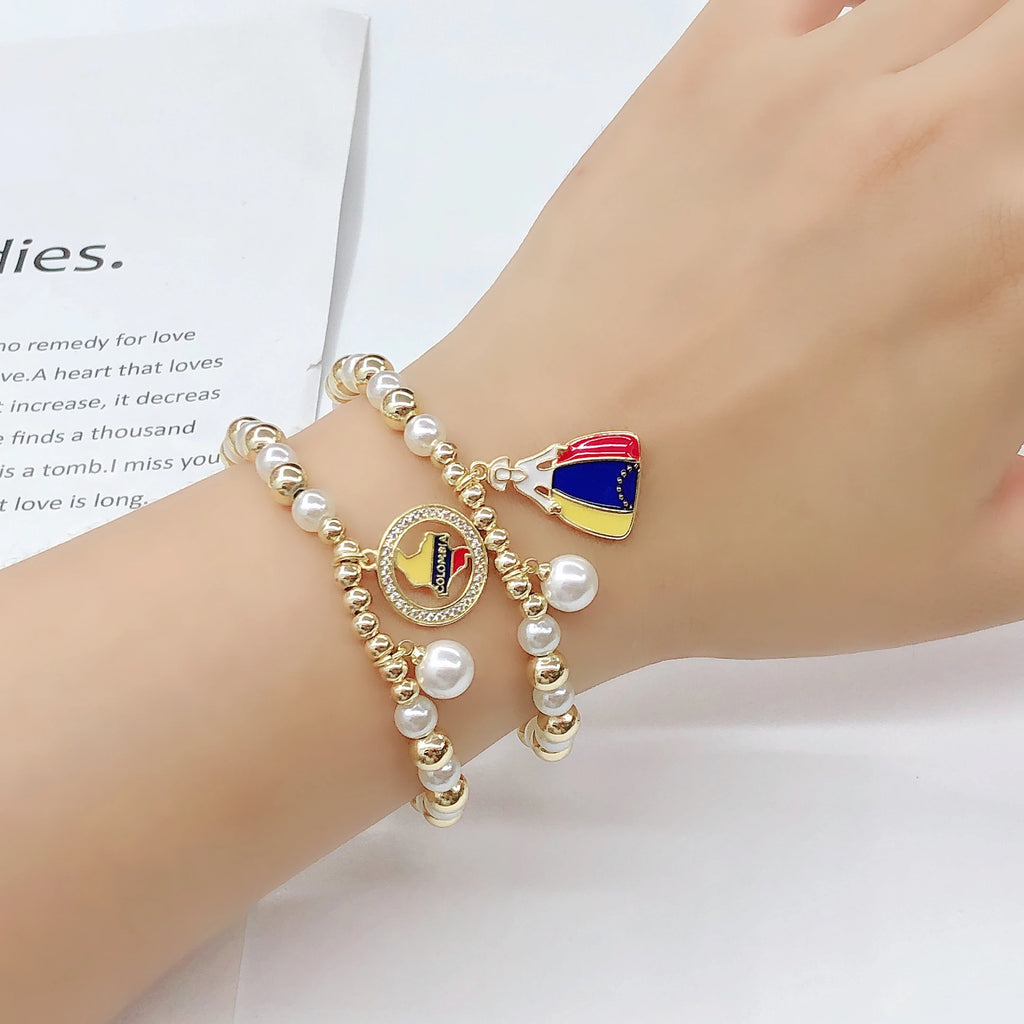 Classic Violin Round Parrot-Shaped Venezuela Colombia Flag Designer Pearl Bracelet Luxury for Women Party Patriotic Jewelry Gift Qme