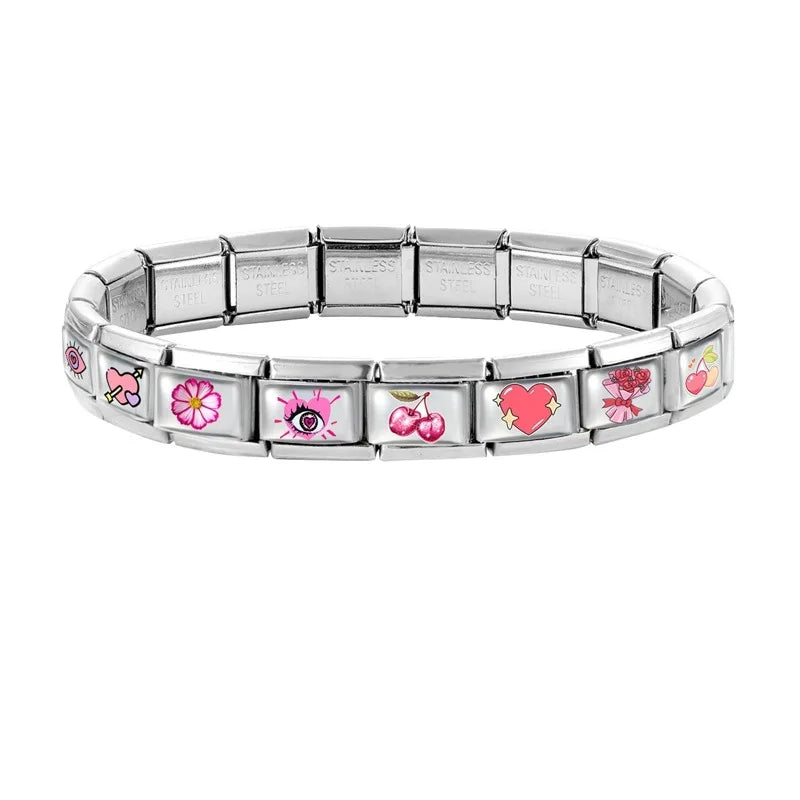 2026 Pink Love Heart Eyes OneArrow through the heart Italian Charms Link 9mm Sliver Modular Bracelet Stainless Steel DIY Jewelry Qme