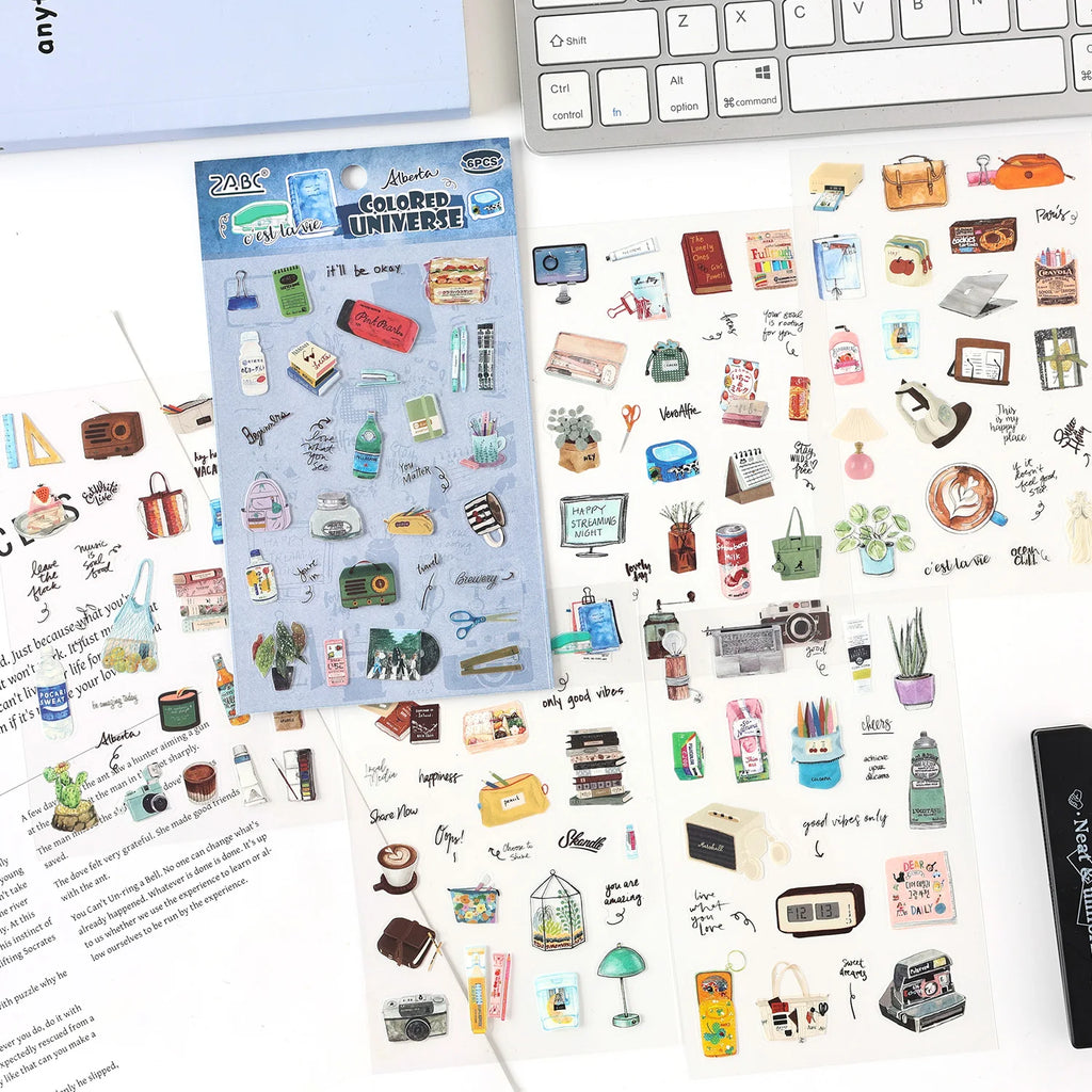 TIANZI 6 sheets Cute Magazine Scrapbooking Stickers Book DIY Junk Journal Material Decoration Album Diary Stationery supplies Qme