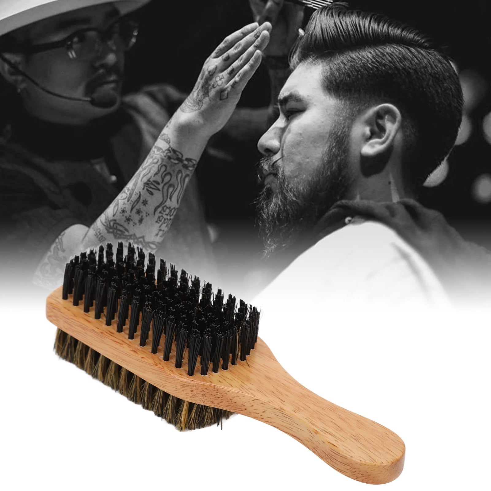 Beard Brush Double Sided Beard Brush Double Sided Beard Brush Imitation Brush with Rubber Wood Handle for Men Qme