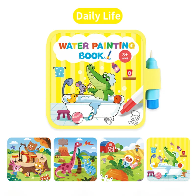 Reusable Water Drawing Doodle Book with Magic Pen, Kids Coloring Drawing Board, Early Educational Toy, Birthday Gift for Kids Qme Daily Life