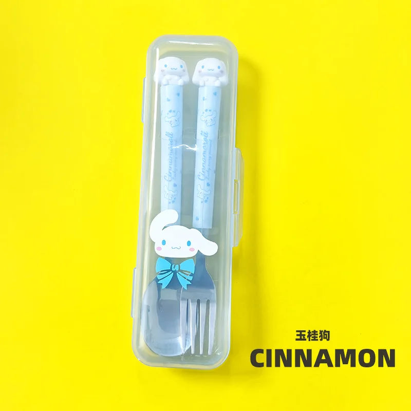 Hello Kitty Kuromi Cartoon Children's Tableware Spoon Portable Two-Piece Set for Students Stainless Steel Fork and Spoon Set Qme 3