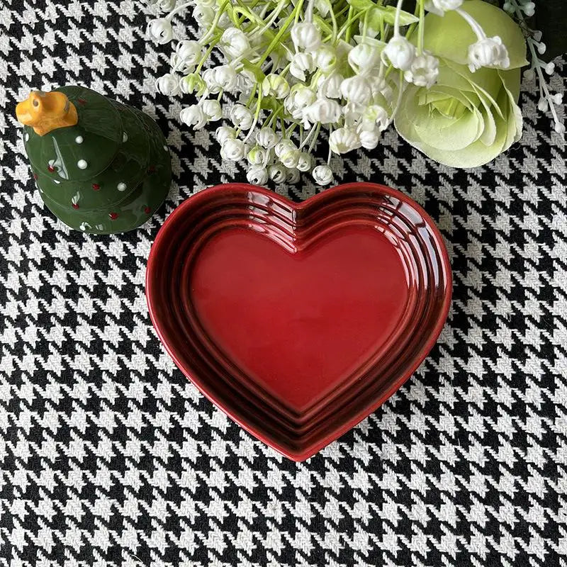 Small Cats Dogs Ceramic Cat Bowl Extra Heart-shaped Wide Anti Qme Red