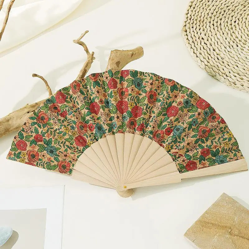 Vintage Bohemian Cork Folding Fan Props Graft Hand Held Home Decor Qme A1