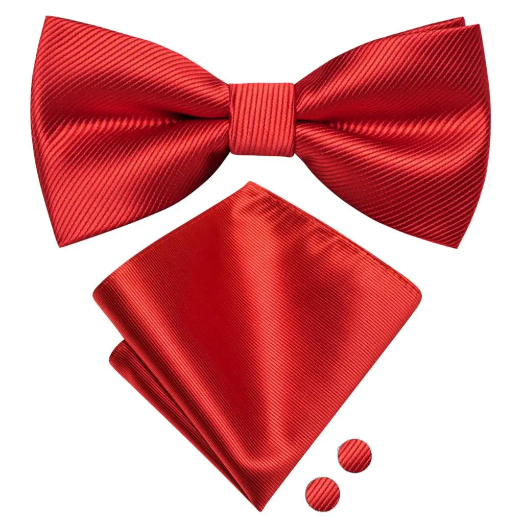 Rose Red Burgundy Maroon Silk Mens Bow Tie Hanky Cufflinks Set Jacquard Pre-tied Butterfly Knot Bowtie for Male Wedding Business Qme