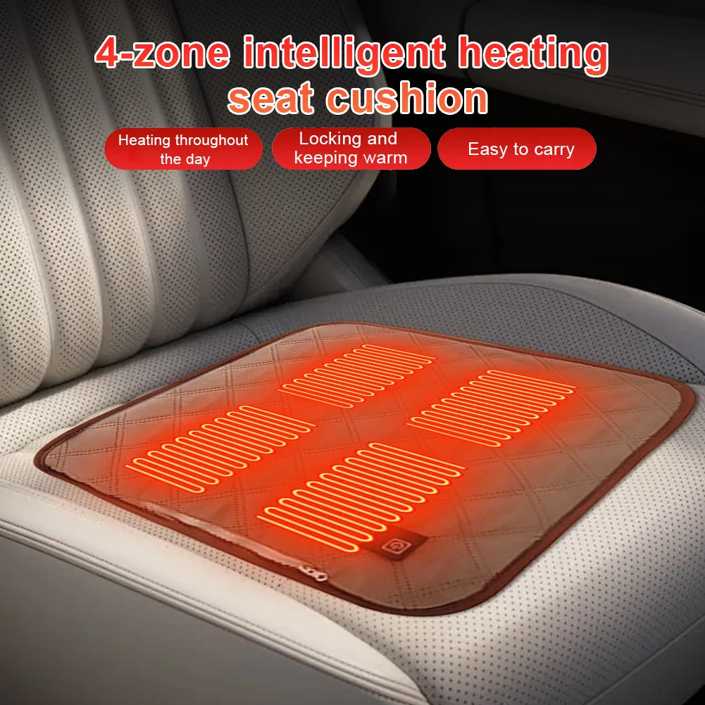 4 Heated Areas Camping Chair Heated Cushion Portable Heating Mat Cushion 3 Adjustable Temperature Type C/USB Charging for Winter Qme