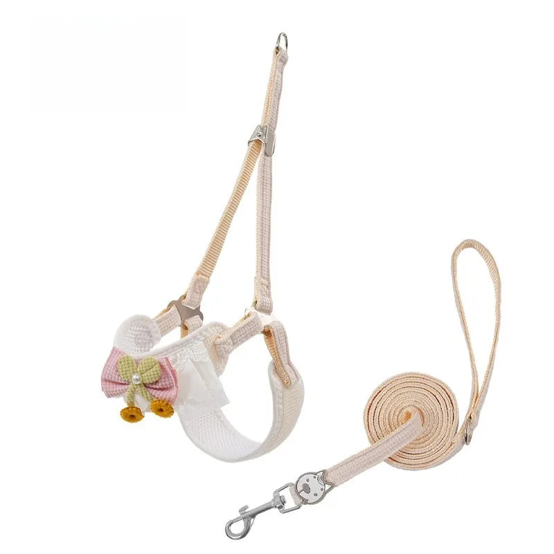 Dog Harness Leash Small Medium Adjustable Ventilate Puppy Cat Pet Qme Beige S(1.5-5kg)