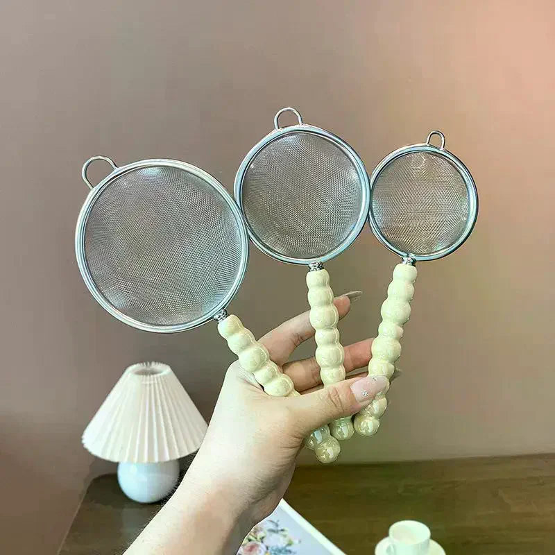 Tea Strainer With Pearl Ceramic Handle Stainless Steel Fine Leak Mesh Sieve Spice Tea Leaf Coffee Filters Teapot Accessories Qme