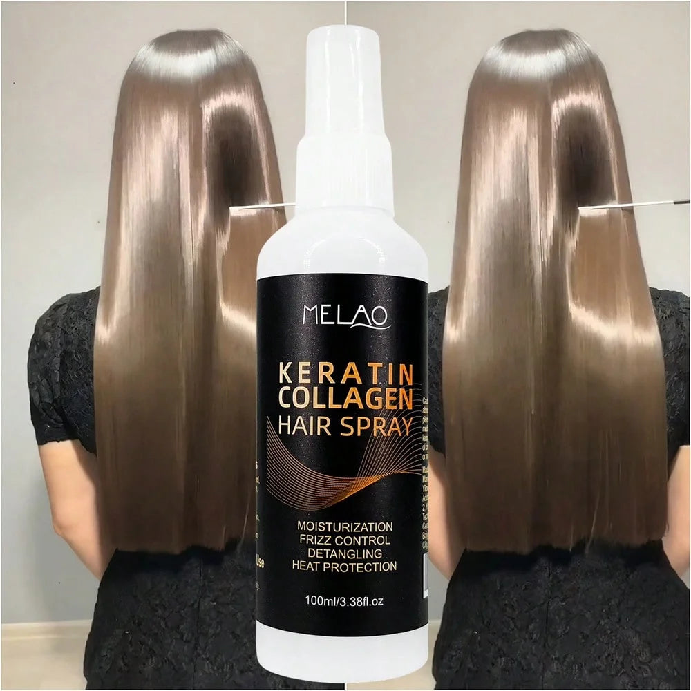 MELAO Collagen & Keratin Hair Spray - Repairing & Strengthening Leave-In Conditioner with Heat Protection for Damaged Hair Qme