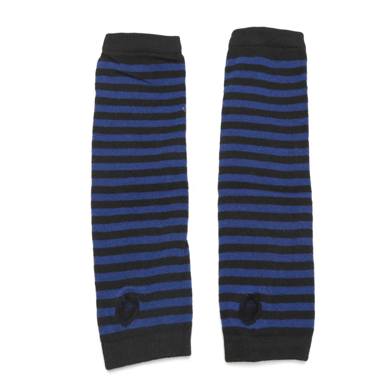 Punk Winter Warm Long Sleeves Gloves Goth Men Women Fingerless Stripe Hip-Hop Knitted Elbow Mittens Elastic Outdoor Warmer Arm Qme WHITE Length -32cm