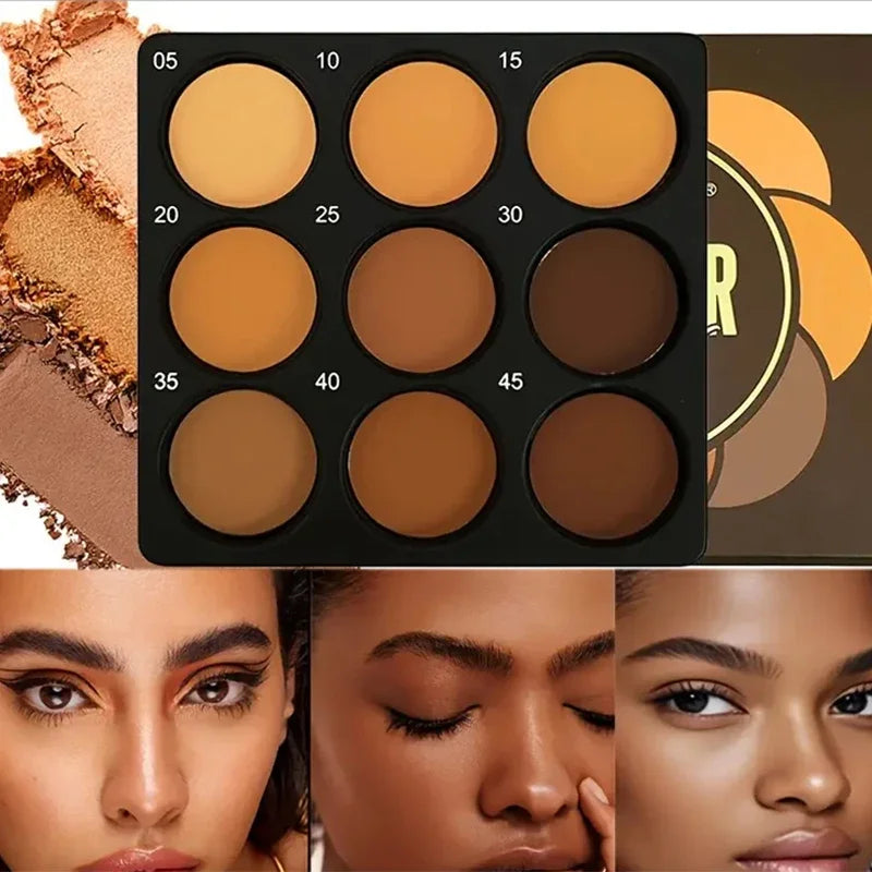 Dark Skin Tone 9-in-1 Face Palette Waterproof Concealer 9 Shades Contour Bronzer Wheat Makeup Palette for Women Qme