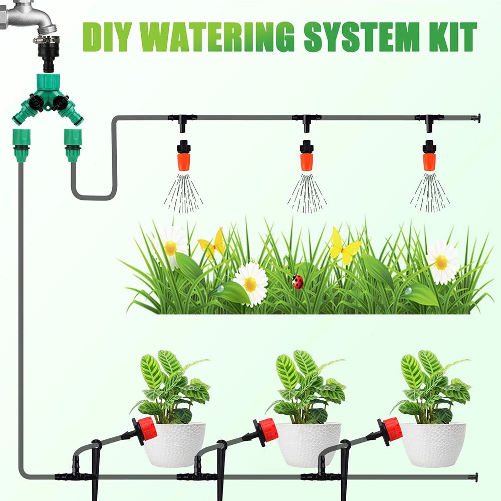 148pcs/set Automatic Watering Drip Irrigation Sprinkler Kit For Garden And Yard Cooling, Dust Removal And Irrigation System Qme