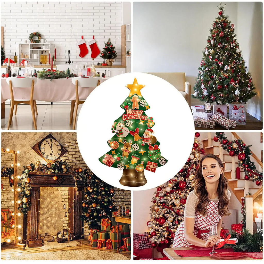 Felt Christmas Tree Kids 9 8ft Light String LED Crafts Wall Bedroom Qme