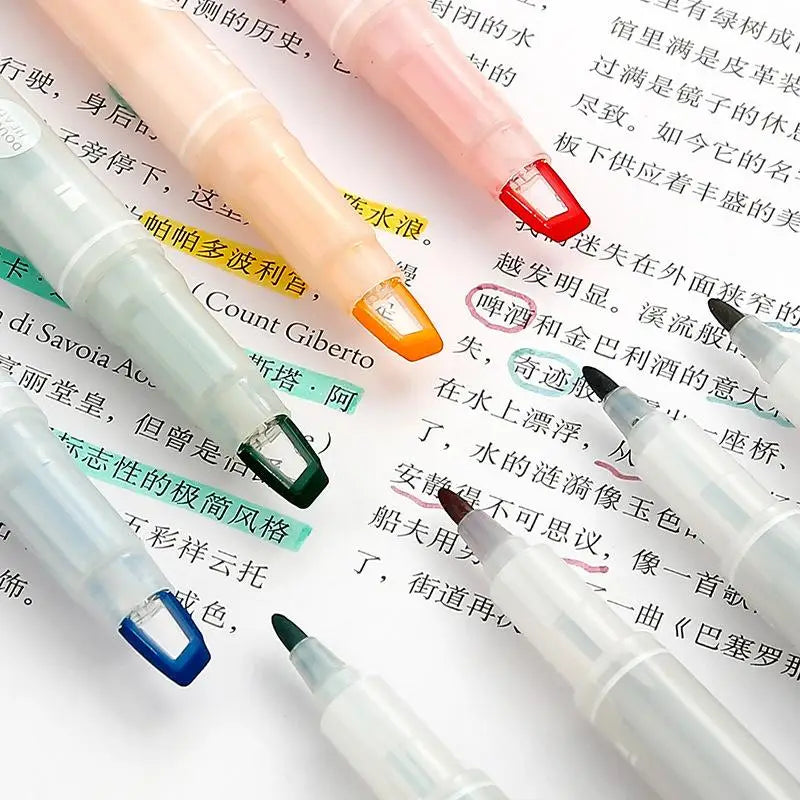 5Colors Highlighter Pen Double Headed Unique Window Tip Highlighters Qme