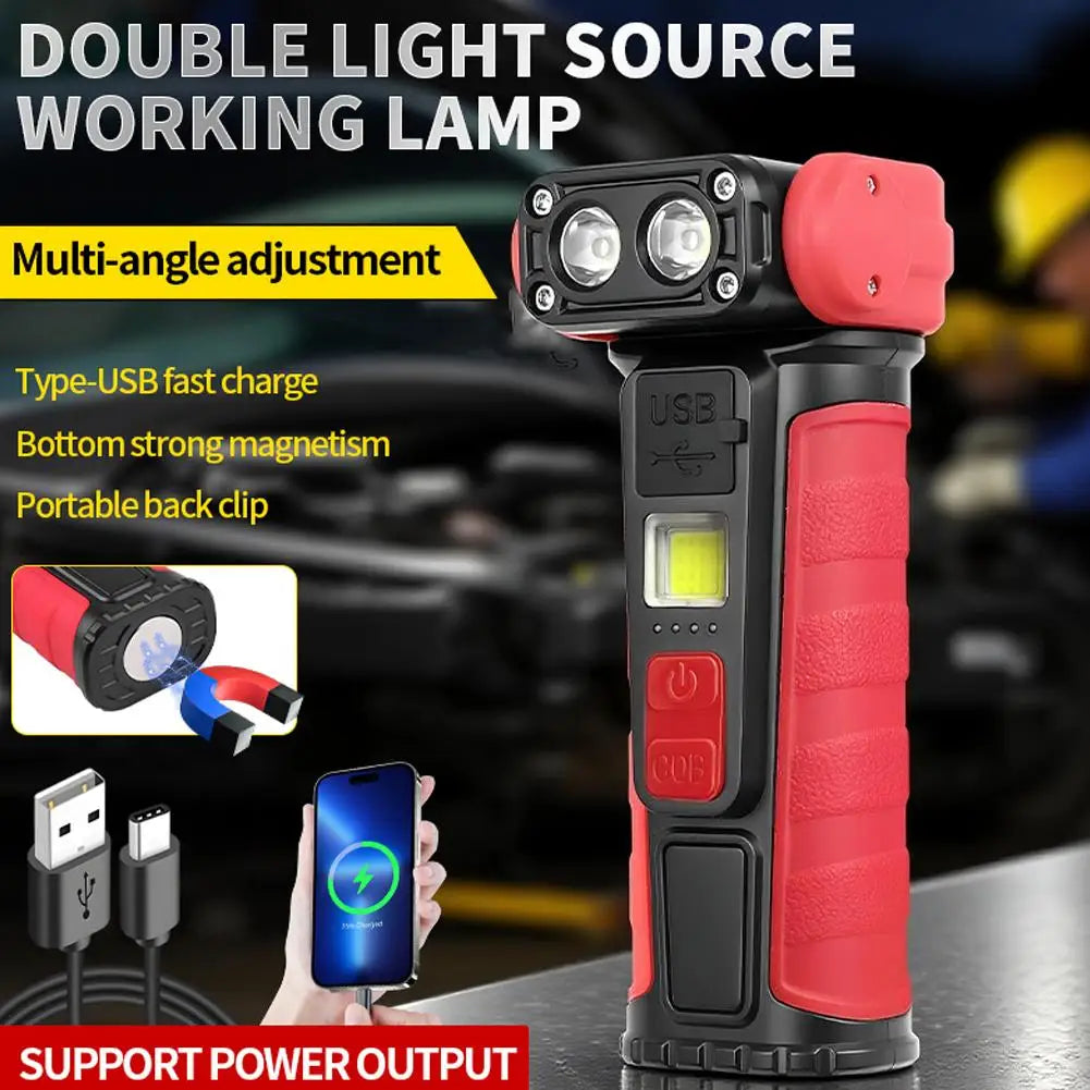 Mini Portable COB Work Light with Rotatable Lamp Head Magnetic Suction Type-C Fast Charging Multi Function Clip Waterproof Qme