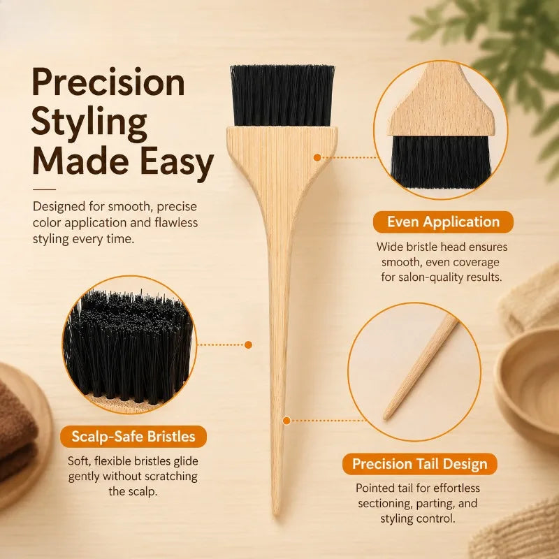 Natural Wood Handle Hair Dye Brush Nylon Bristles Applicator Precise Qme