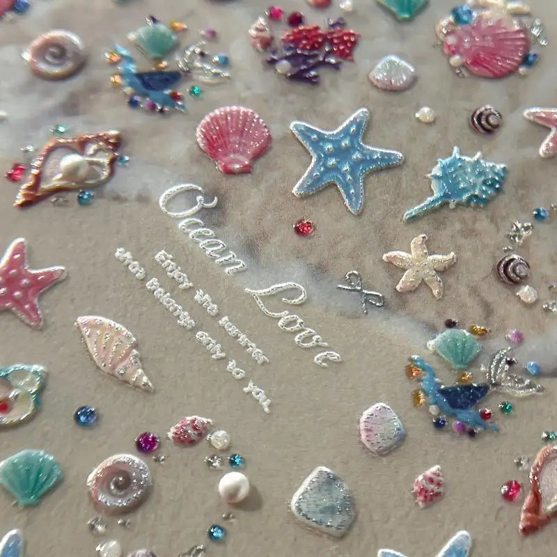 Relief Shell Starfish Nail Stickers Cute Decorative Nails DIY 3D Self Qme