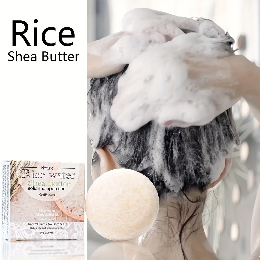 Rice Puree Essence Shea Butter Solid Shampoo Bar Deep Cleaning Double Qme