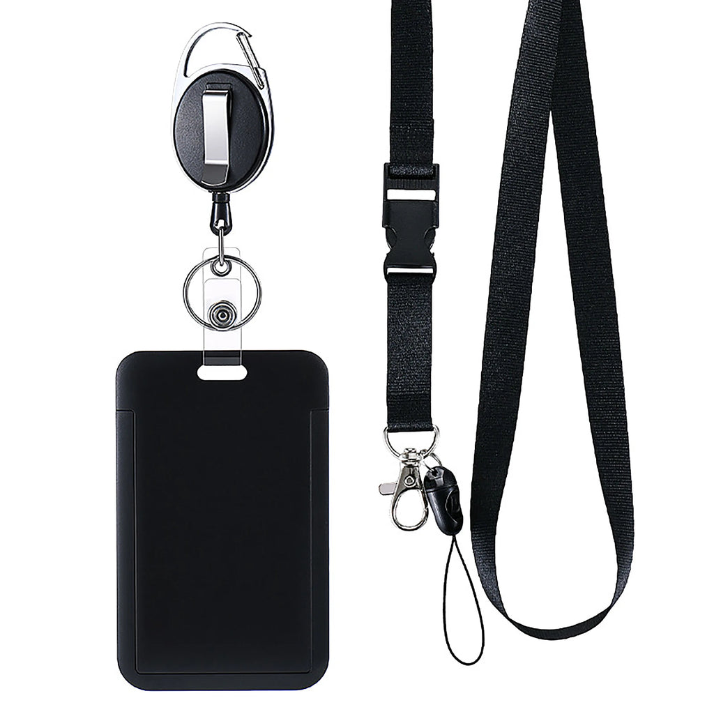 Solid Color Lanyard for Working Permit Case Keys ID Tag Name Badge Holder Pass Bus Access Employee's Work Card Cover Qme Black