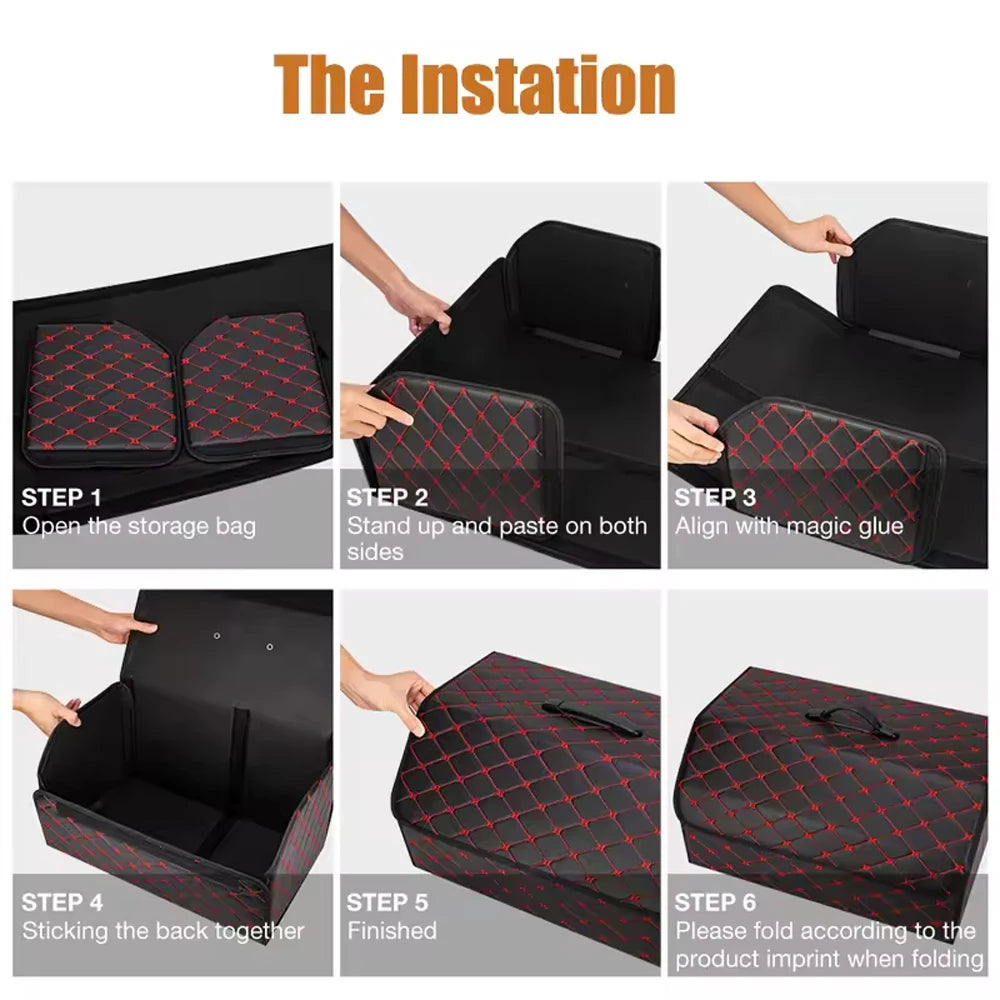 Foldable Car Trunk Storage Organizer Box Collapsible Vehicle Rear Cargo Bin Space Saving Decorative Trunk Accessory Qme