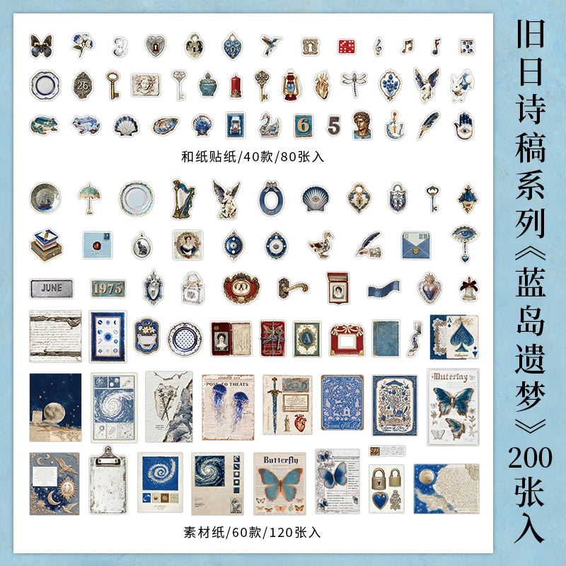 TIANZI Vintage Painting Accessories Stickers Pack Tie Bag Material for Comic Exhibitions DIY Decorations Background Art Supplies Qme B