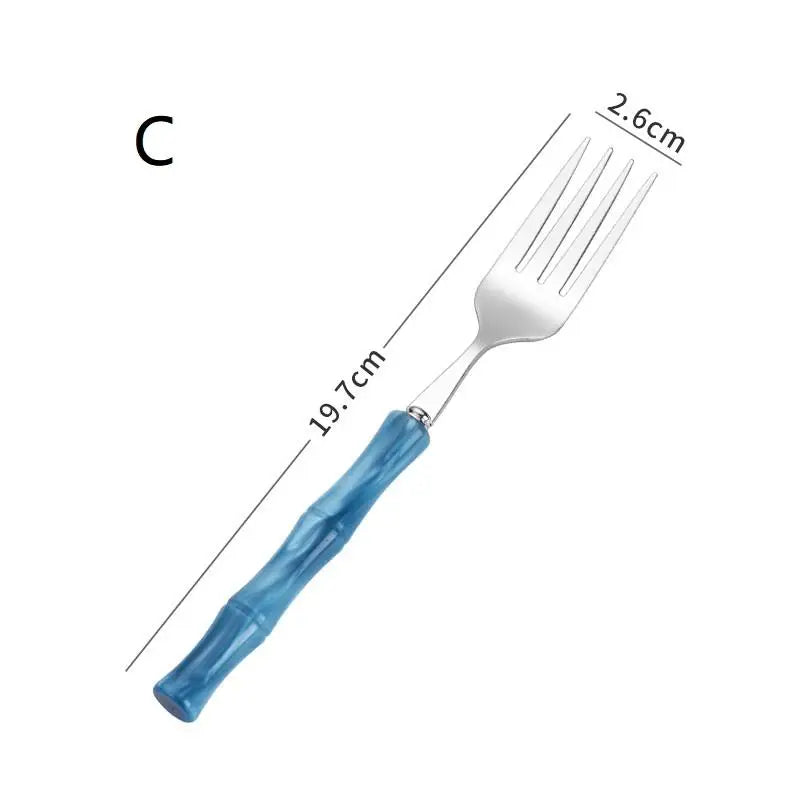 Bamboo Handle Acrylic 304 Stainless Steel Cutlery Tableware Knife Qme C Blue
