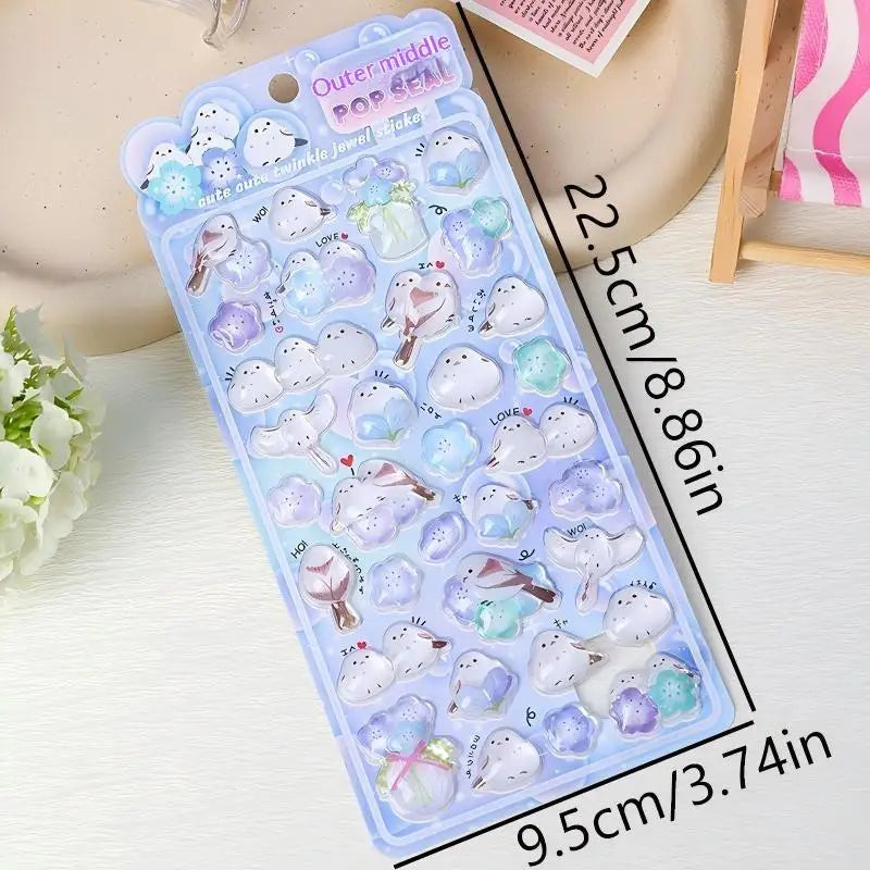 Cute Cartoon Bird Stickers 3D Relief Crystal Sticker Laptop Phone Case Scrapbooking Decals DIY Stationery Decoration Lovely Gift Qme 1Pcs