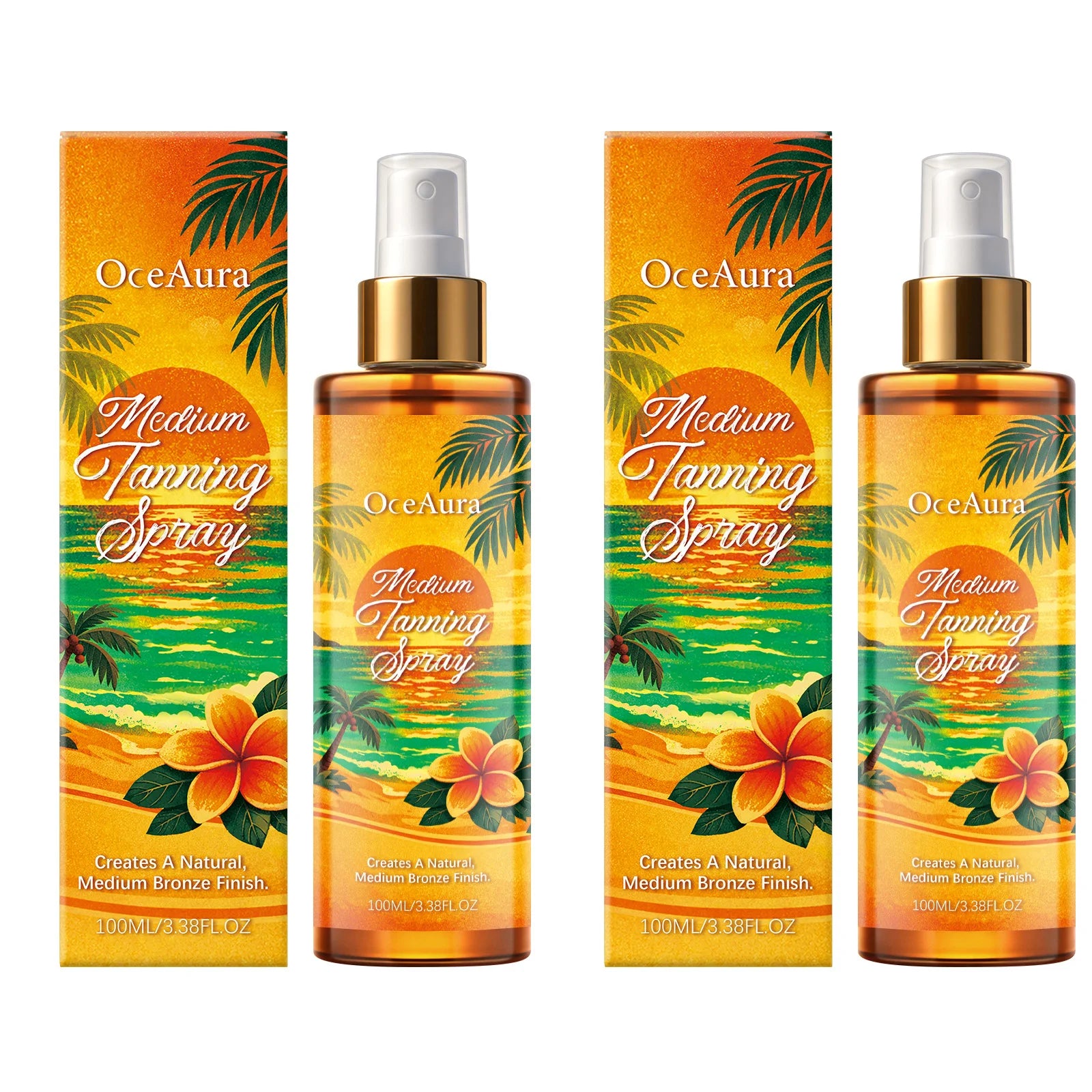 OceAura Self Tanning Spray Long Lasting Bronzer Darker Skin Tone Refreshing Non-sticky Natural Sunless Tanning Spray Body Tanner Qme 2 X 100ml Boxed