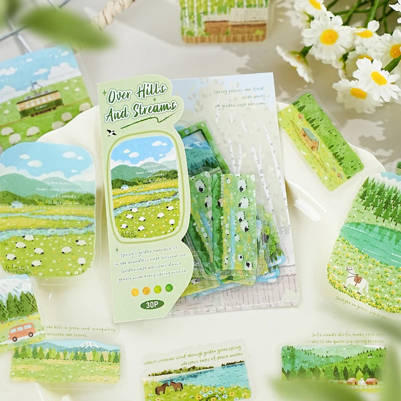 TIANZI 30 sheets City Landscape PET Stickers Pack for Art Collage Junk Journal DIY Scrapbooking Aesthetic Stationery Collection Qme
