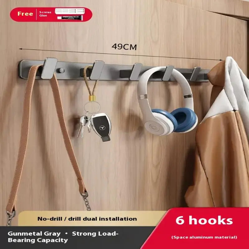 Drill-free Hanging Hook Wall Strong Self Adhesive Hanger Sticky Qme Gray 6Hook