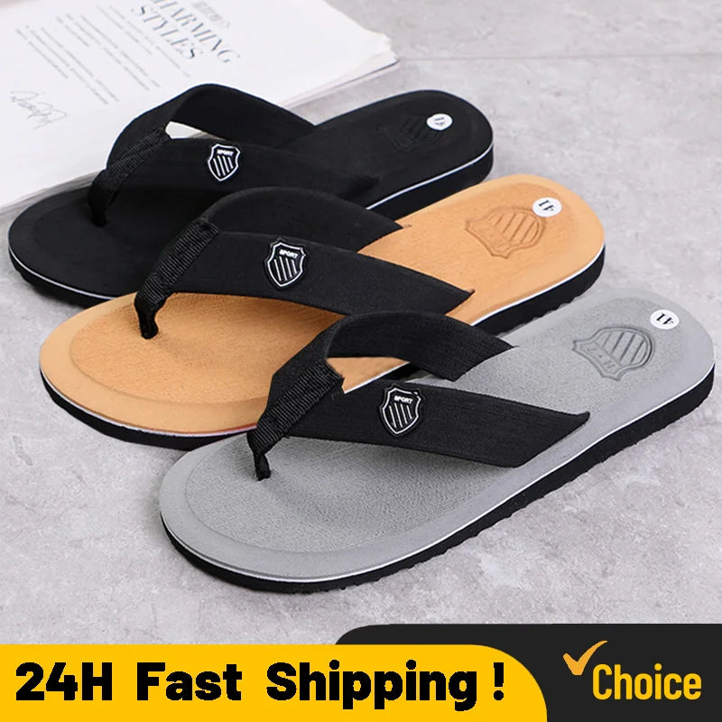 2025 Summer New Men's Flip Flops Indoor Outdoor Beach Sandals Thick Soft Sole Bathroom Slides Shoes Man Non-slip Home Slippers Qme