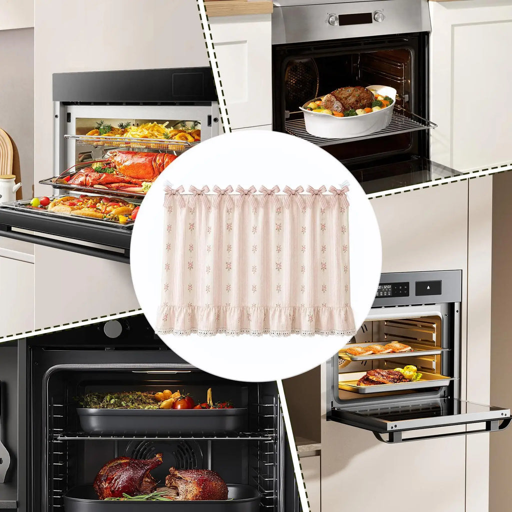 Farmhouse Oven Skirt Farmhouse Lace Ruffle Trim Stove Skirt Stove Curtains With Ties For Cottage Kitchen Cabinet Window Qme