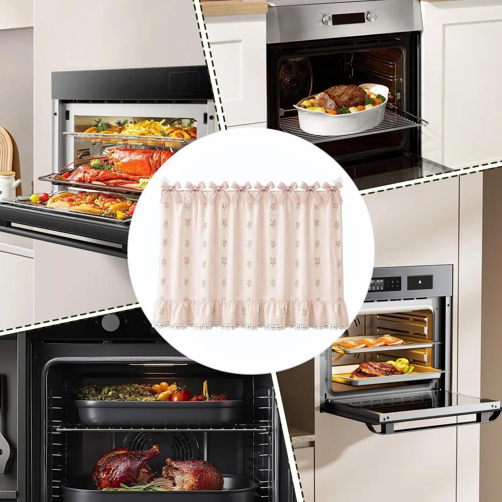 Farmhouse Oven Skirt Farmhouse Lace Ruffle Trim Stove Skirt Stove Curtains With Ties For Cottage Kitchen Cabinet Window Qme