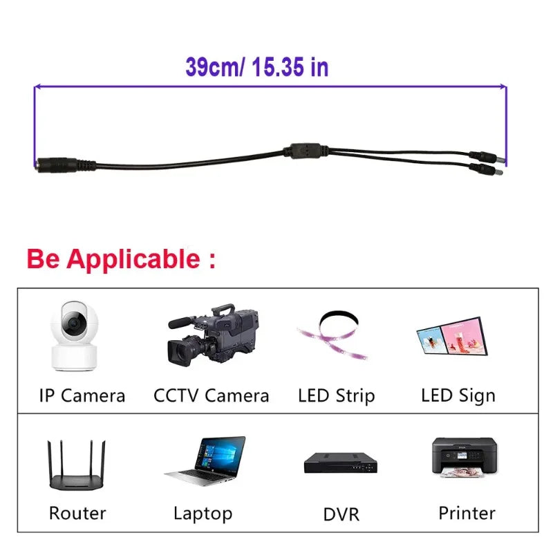 5pcs DC Power Y Splitter Adapter 5.5mmx2.1mm 1 Female to 2/4 Male Wire Plug for Security CCTV Camera Router LED Modem Qme