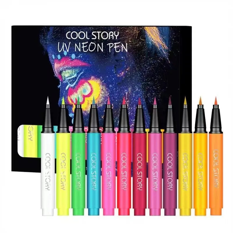 12 Colors Matte UV Neon Eyeliner Pen Waterproof Quick Dry Long Qme set