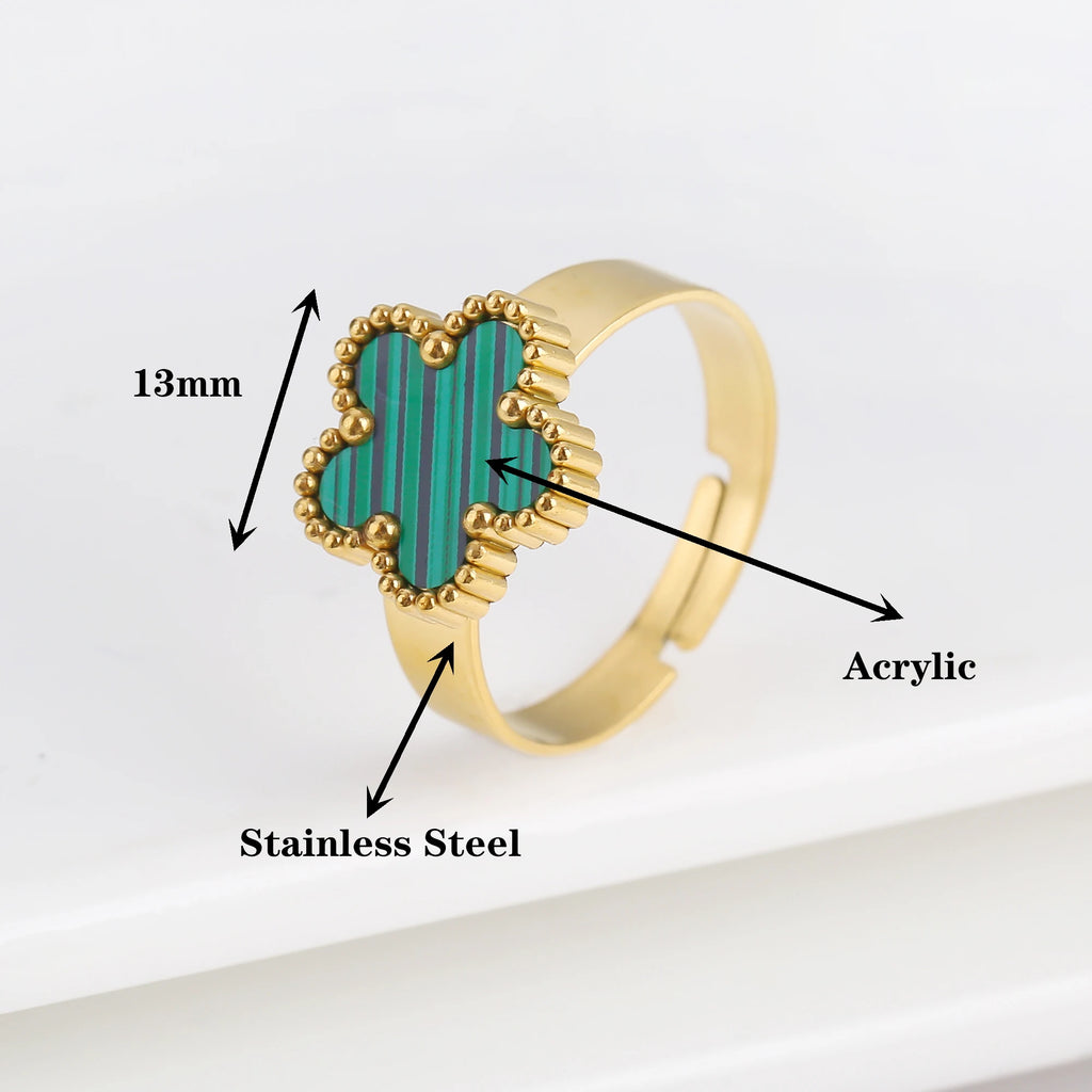 Hot Sale Stainless Steel Five-Leaf Flower Opening Adjustable Ring For Female Male Wedding Party Finger Jewelry Gifts Clover Qme