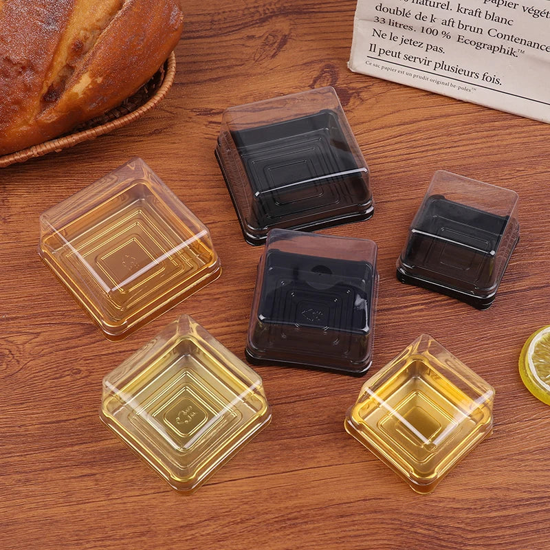 50Pcs Dessert Egg-Yolk-Puff BoxTransparent Square Plastic Muffin Packaging Boxes Moon Cake Container Baking Food Packing Qme