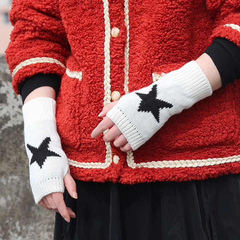 Knitted Black Punk Fingerless Gloves Ins Fashion Y2K Cuff Women Men Glove Elbow Cool Stretch Winter Arm Warmer Mitten Guantes Qme WHITE