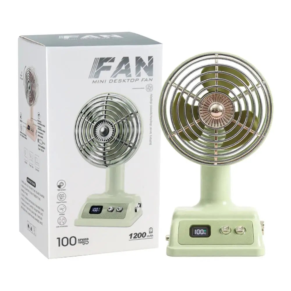 Vintage Table Fan 100 Speeds USB Rechargeable Cooler Small Desktop Fan For Home Office Bedroom Study Living Room Dormitory Qme China Mainland Green