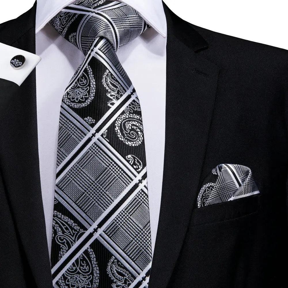 Hi-Tie Designer Mens Tie Luxury Handmade Geometric Necktie Silk Woven Tie Set For Men Business Wedding Neck Tie Square Cufflinks Qme SN-1659