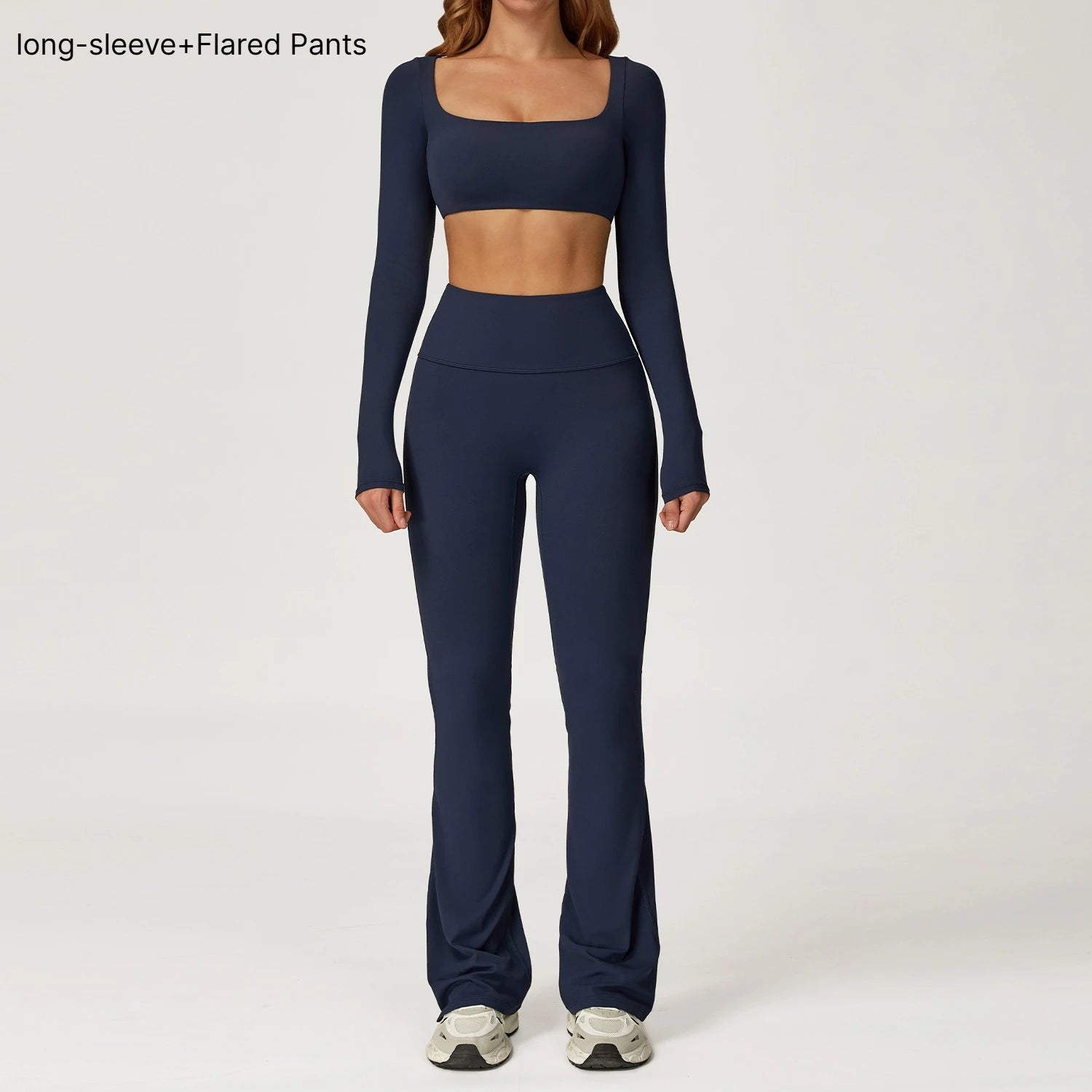 B 2PCS Yoga Suit Sports Set Women Quick-Dry Gym Set Women Tracksuit Running Workout Long Sleeve Sports Shirt Yoga Clothing Qme Top pants Blue S