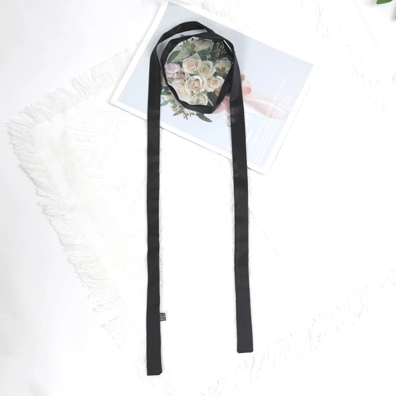 X Women Long Solid Skinny Silk-like Scarf Tie Anti-wrinkle Carves Qme black 2.5 -160cm
