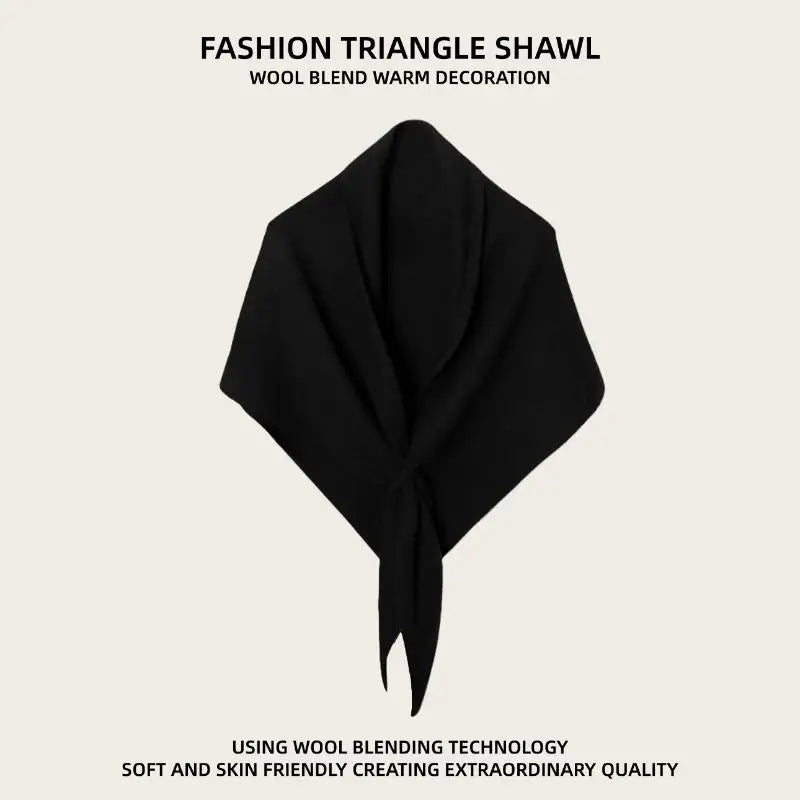 Winter Women Shawl Wraps Cardigan Cape Wool Blend Triangle Scarf Qme Black
