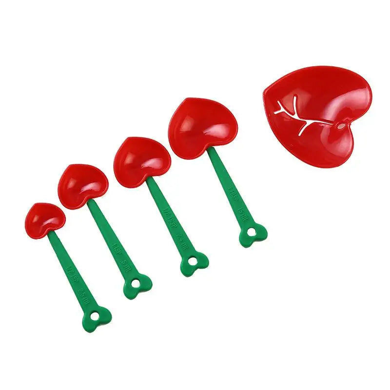 Red Love Heart Shaped Spoon Baking Cooking Tools 3 Sets Reusable Qme