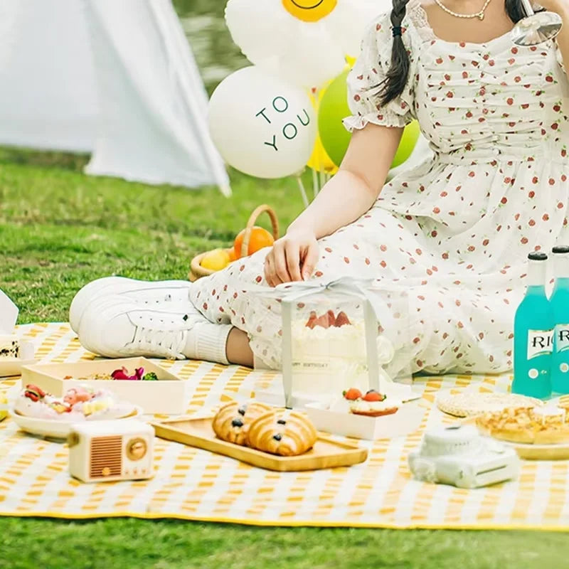 Outdoor Picnic Mat with Carrying Handle Thickened Waterproof Moisture-proof Mat Portable Mat Qme